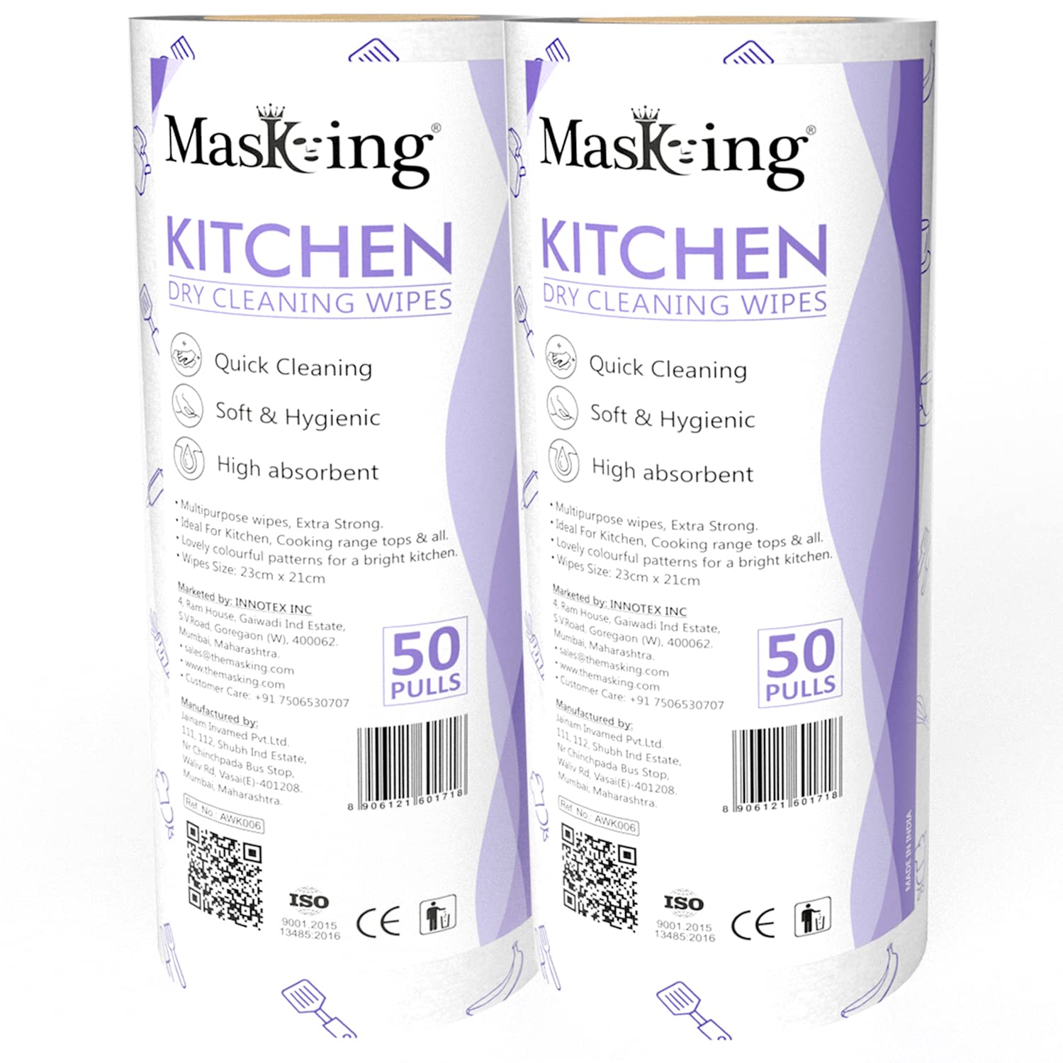 Masking Super Soft Colorful Pattern Non-Woven Kitchen Cleaning Tissue Roll| Paper Towel |High Absorbent Wipe for Cleaning,Purple Each Roll 50 Pulls - 2 ROLLS