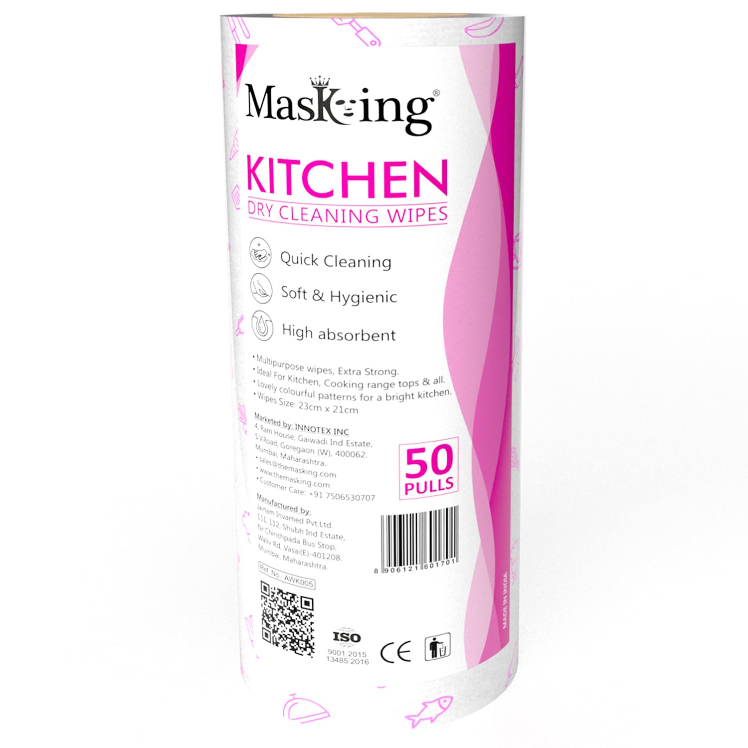 Masking Super Soft Colorful Pattern Non-Woven Kitchen Cleaning Tissue Roll| Paper Towel |High Absorbent Wipe for Cleaning,Pink Each Roll 50 Pulls - 1 ROLL