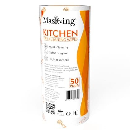 MASKING DRY KITCHEN ROLL ? Dry Kitchen Tissue, Towel Paper Roll, Dry Cleaning Wipe -1 Rolls (50 Pulls Per Roll) in Orange