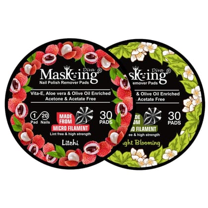 Masking nail polish remover pads, round pads, nail paint remover tissue, wipes night blooming and litchi pack 02 (60 pads)