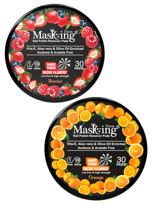 Masking nail polish remover pads, round pads, nail paint remover tissue, wipes Berries and orange pack 02 (60 pads)