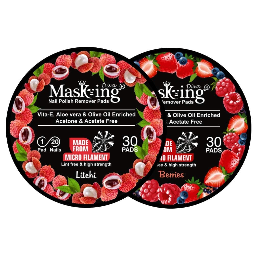 Masking nail polish remover pads, round pads, nail paint remover tissue, wipes berries and Litchi pack 02 (60 pads)