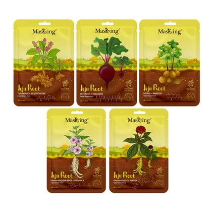 MasKing Jeju Root face sheet mask combo for skin Soothing, Regeneration & hydrating, Ideal for men and women, Pack of 5