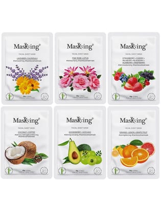 Masking facial sheet Mask for Glowing skin & Hydration; Bamboo Based Sheet Mask for Women Men Each 20g (Combo of 06)