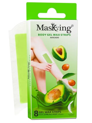 Masking Avocado Full Body Gel Waxing kit for All Skin Type, Ready to use Gel Wax Strip Hair Removal for Women 08 Strip with 2 Pre & 2 Post Wipe