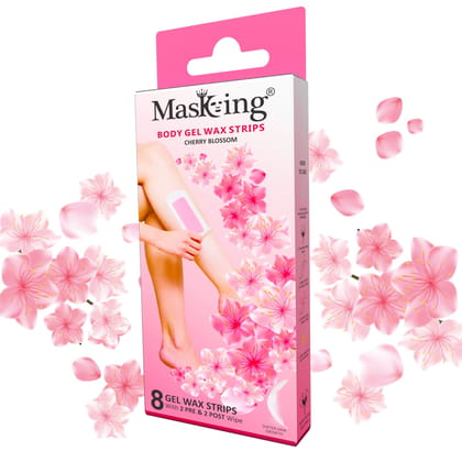 Masking cherry blossom Hair Removal Body Gel Wax Strip Classy and Superior Unique Hair Removal Gel Wax with Post Wipes Ideal for Legs, Underarms, and Arms for Girls and Women, 2 strips stick together ( 4 X 2 = 8 strips ), (Pack 01)