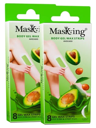 Masking Avocado Full Body Gel Waxing kit for All Skin Type, Ready to use Gel Wax Strip Hair Removal for Women, Pack of 2 (1 BOX - 08 Strip with 2 Pre & 2 Post Wipe)