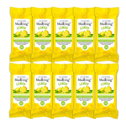 Masking Cleansing and Hydrating Mini Wet Wipes for Face, Makeup Removal Skin Moisturising, Travel friendly Wipes for women and man Combo of Lemon Pack 10 (80 Wipe)