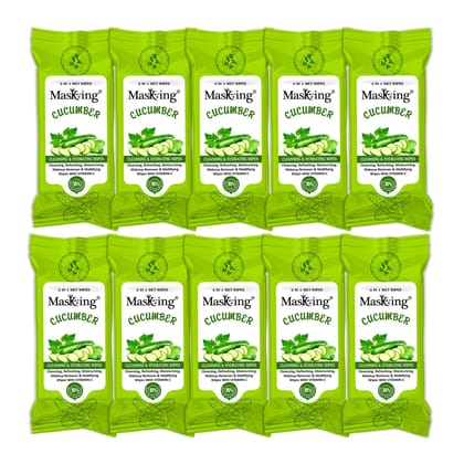 Masking Refreshing Wet Wipes For adults | Daily use for Makeup Remover | Travel Wipes for women and man for Face hand and body cleaning with Aloe Vera & Vitamin E | For All Skin Types| No Alcohol | No Parabens Combo of Pack 10 (80 Wipe)