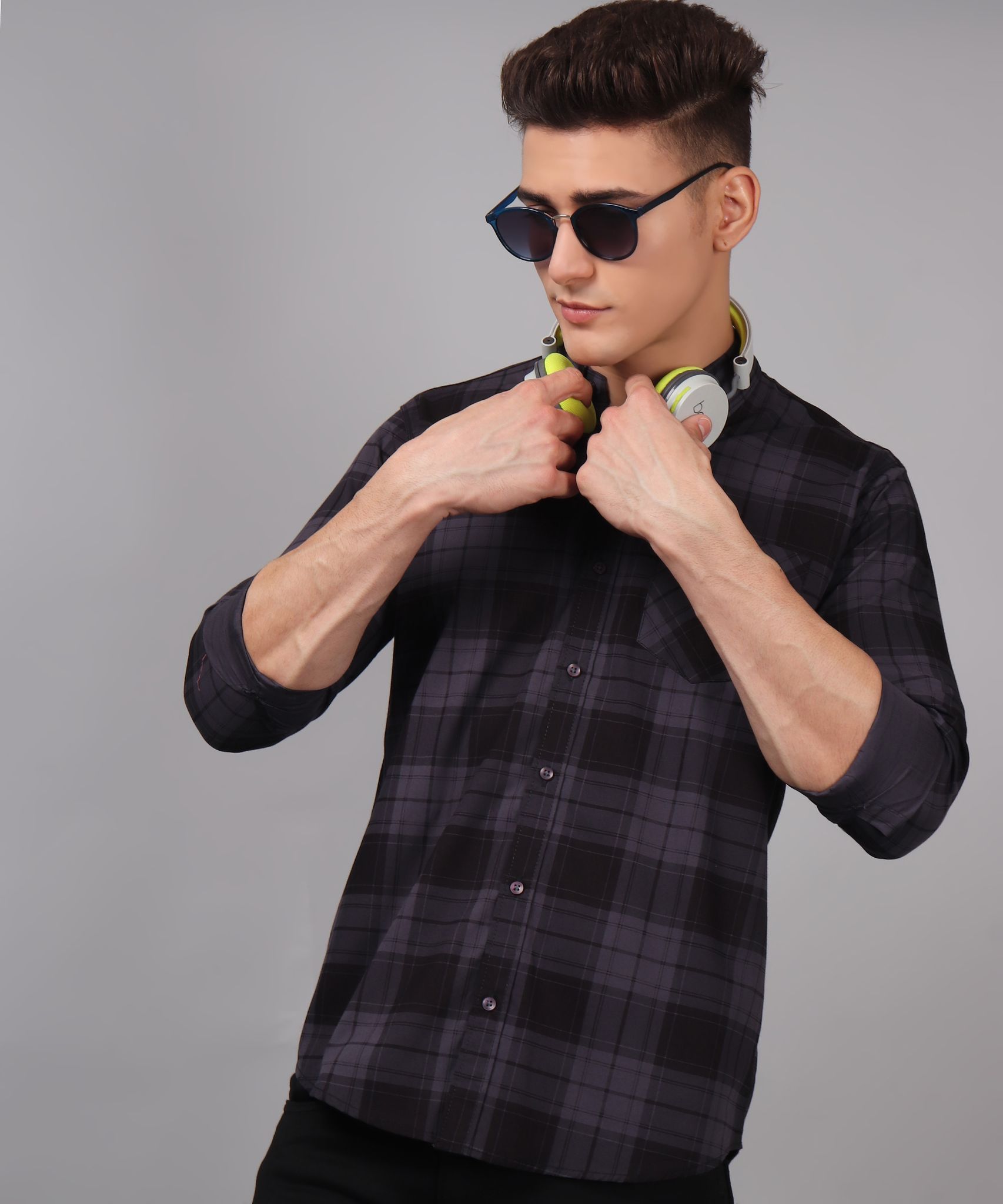 Men's Grey Checks Men's Shirt