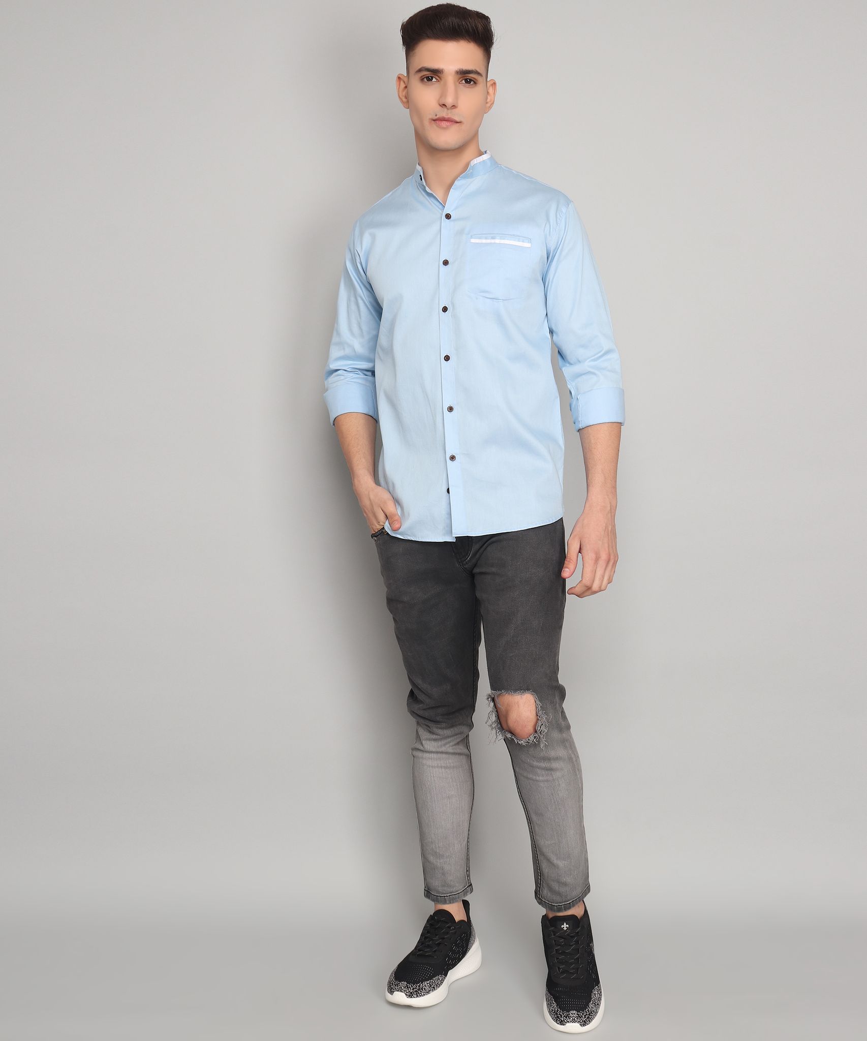 Mandarin Sky Blue Men's Shirt