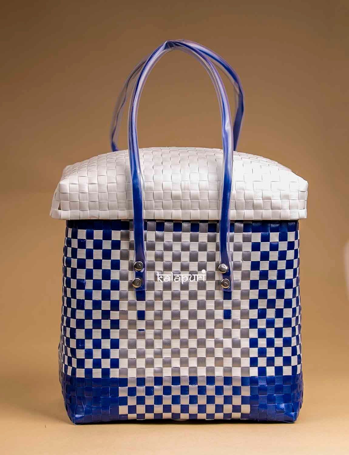 Strong Blue & White Basket with Lid