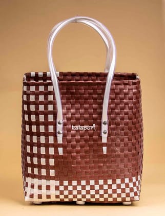 Handwoven Brown & White Basket