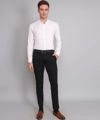 Mandarin Collar White Cotton Men's Shirt