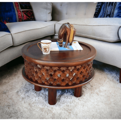 Round Coffee Table for Living Room Bedroom -Solid Wood Tea Table for Living Room with Stylish Wooden Legs  Round Center Table for Living Room set 1