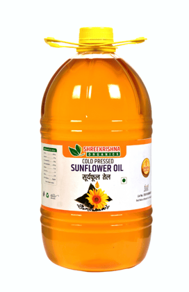 Shreekrishna Cold / Wood Pressed Organic Sunflower Oil 5 Litre (100% Sunflower Oil | Kacchi Ghani / Chekku)