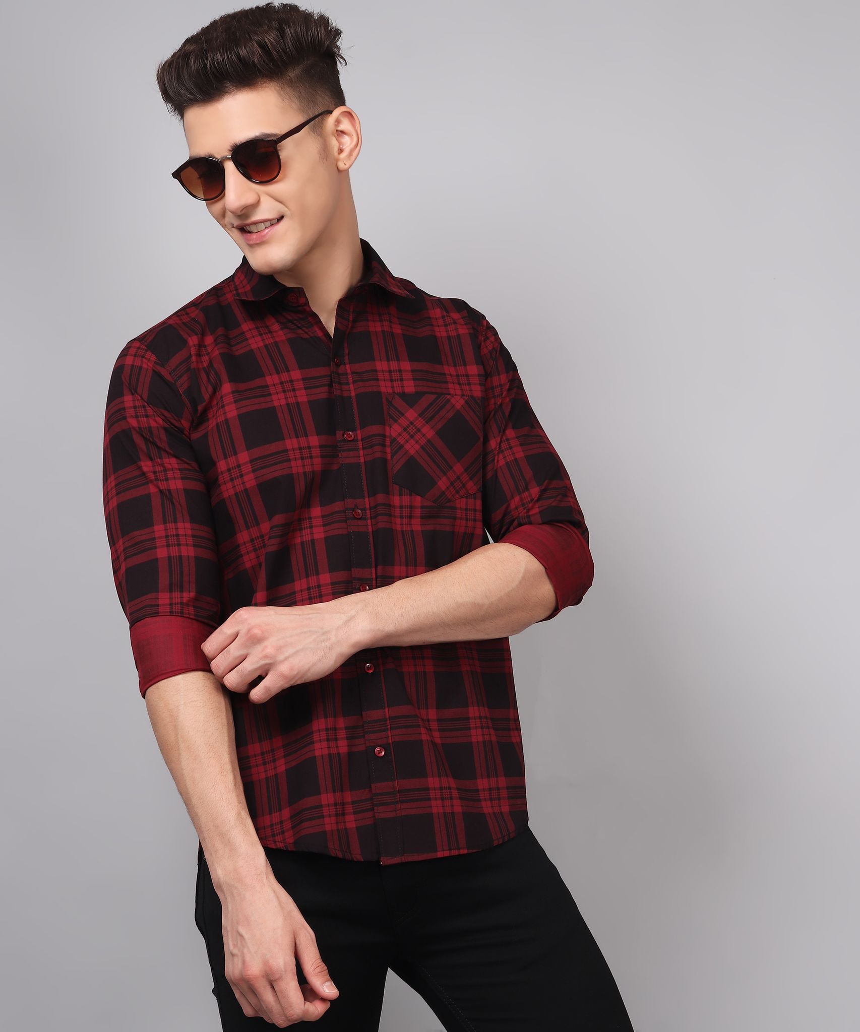 Red Black Checks Men's Shirt