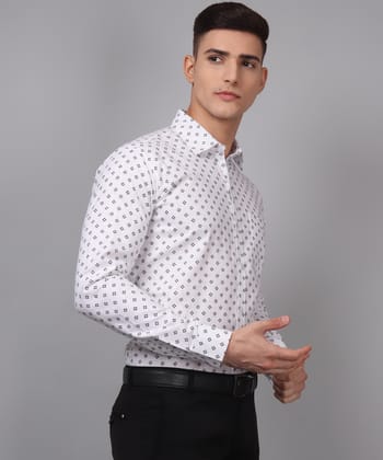 Velam Luxe White Printed Men's Shirt