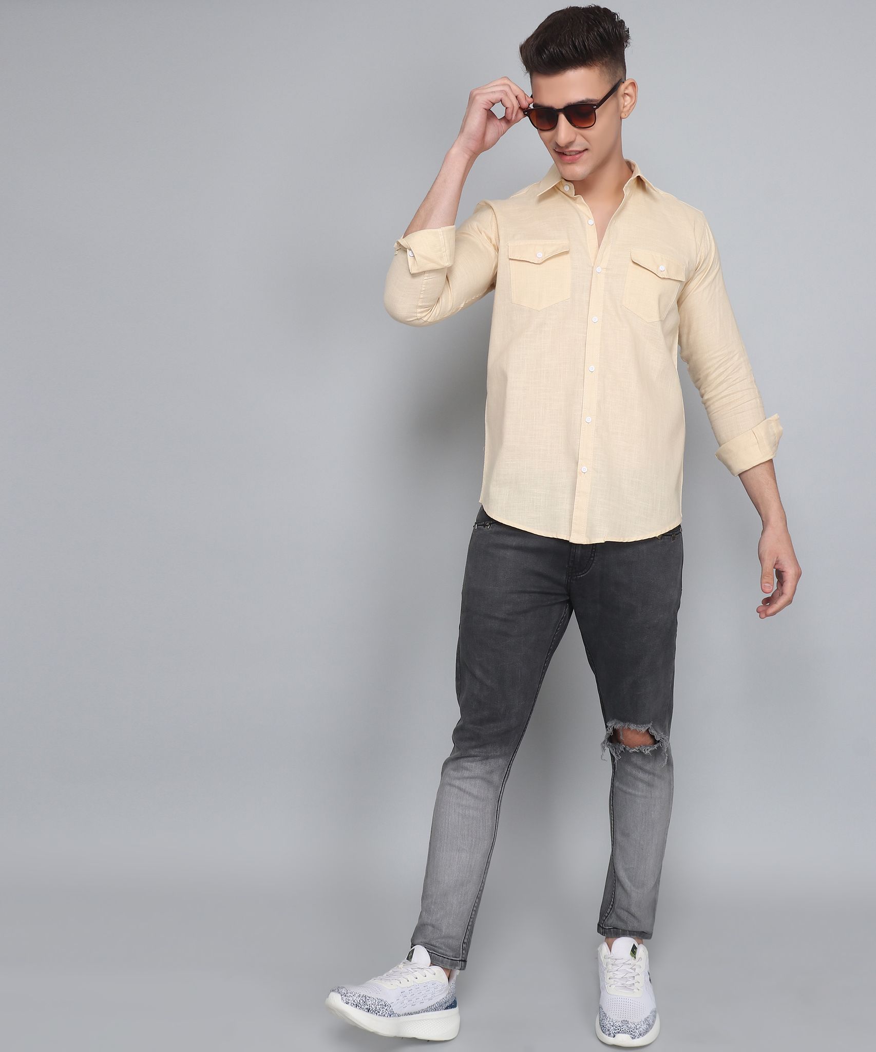 Men's Cream Double Pocket Shirt