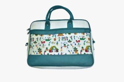 Green warli Printed Jute Laptop Conference Bag