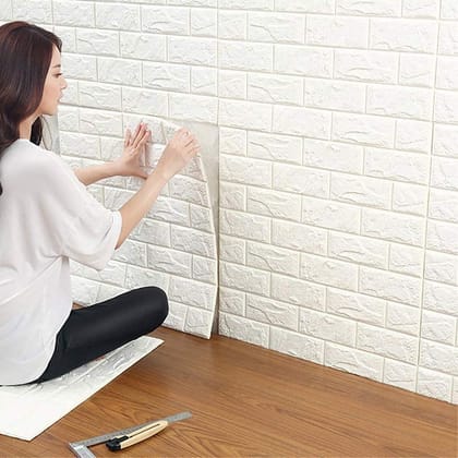 ZANIC 3D White Brick Wallpaper for Wall PE Foam Wall Stickers Self Adhesive DIY Wall Decor (70 x 77cm, WHITE )