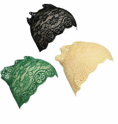 Girls and Womens Hijab Cap Hijab Headband, Under Hijab Scarf Black Green and Cream Naqab Head Scarf (3 pcs)