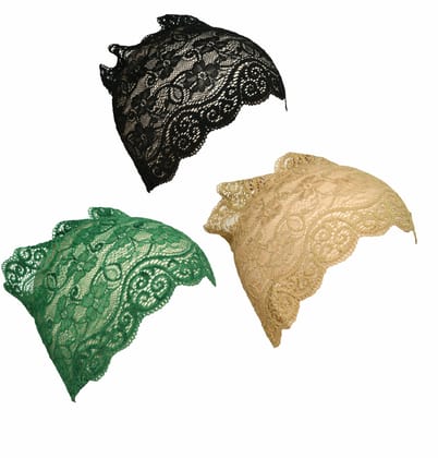 Girls and Womens Hijab Cap Hijab Headband, Under Hijab Scarf Black Green and Dark Beige Naqab Head Scarf (3 pcs)