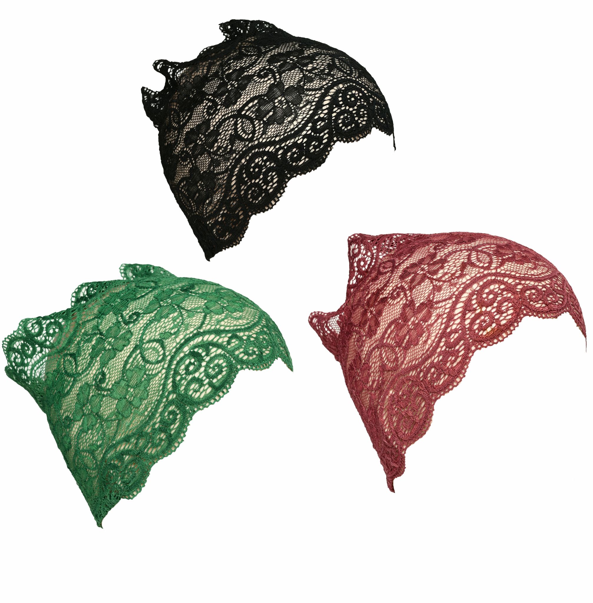 Girls and Womens Hijab Cap Hijab Headband, Under Hijab Scarf Black Green and Dark Maroon Naqab Head Scarf (3 pcs)