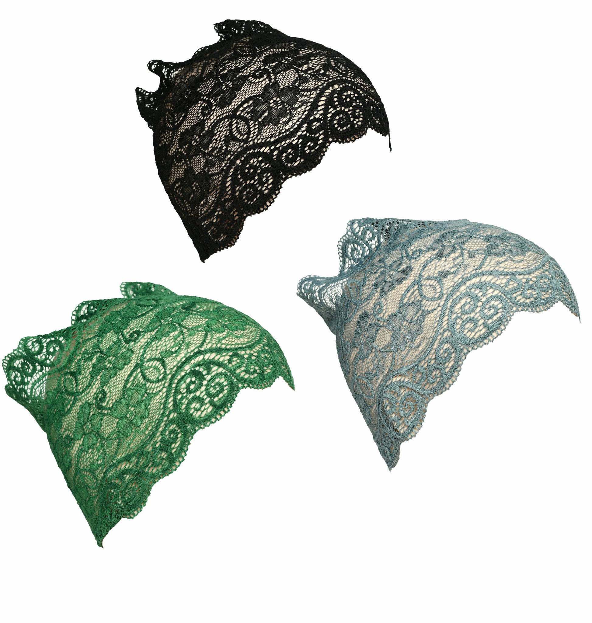 Girls and Womens Hijab Cap Hijab Headband, Under Hijab Scarf Black Green and Grey Naqab Head Scarf (3 pcs)