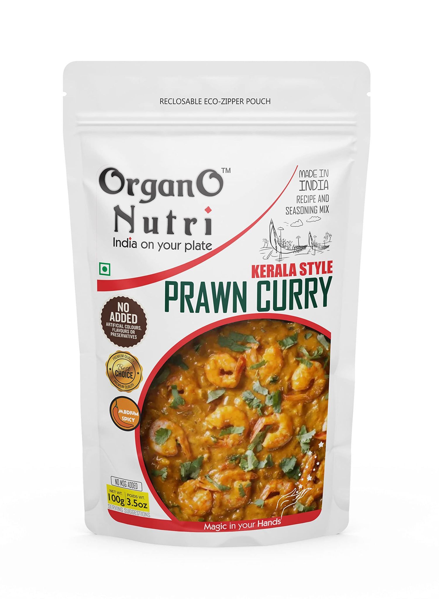 OrganoNutri Kerala Style Prawn Curry Masala | 2 x 100g | Reclosable Eco-Zipper Pouch