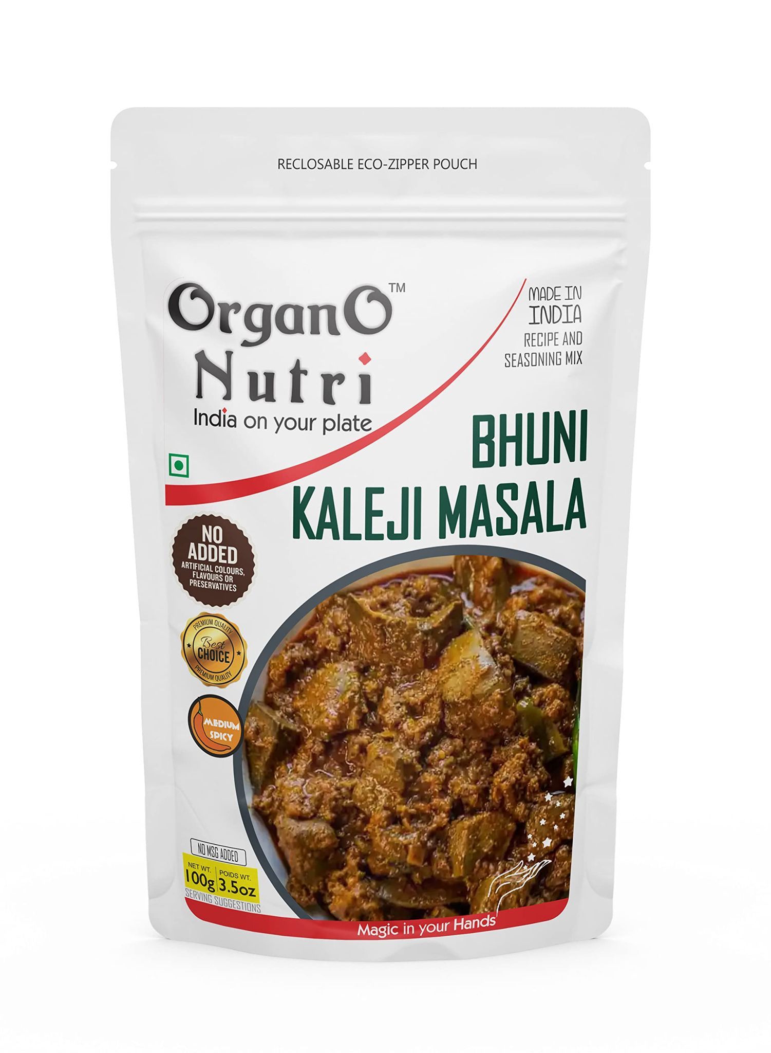 OrganoNutri Bhuni Kaleji Masala | 100g | Reclosable Eco-Zipper Pouch