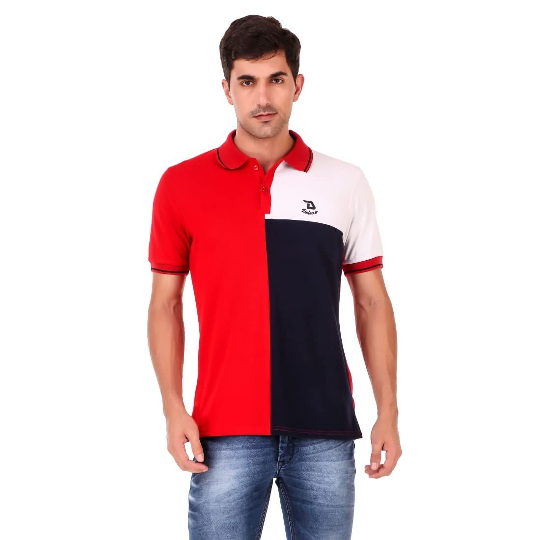 Men's Cotton Blend Half Sleeve Polo Tshirt (Red, M)-PID43501