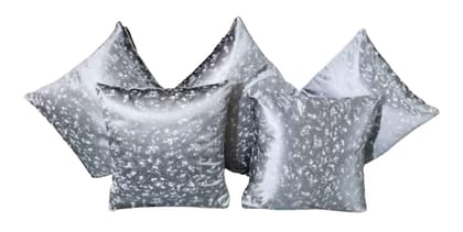 Latest Stylish Modern Decorative Metallic Silver Grey Premium Silk Cushion Cover/Pillowcase/Throw Pillow Cover 16x16 inches (40x40 cm), Pack of 5 Pcs.