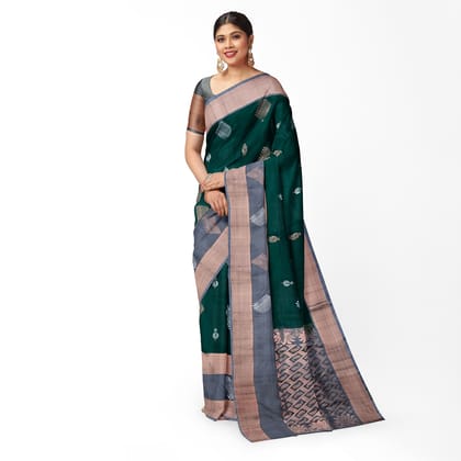 Dark Green Color Fancy Butta Pure Kanjivaram Silk Saree