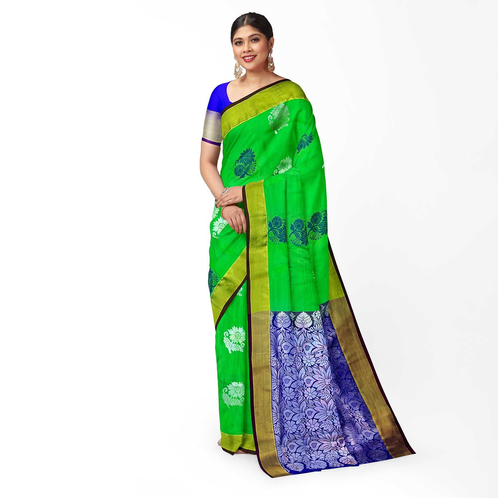 Light Green Color Mixed Soft Silk Saree with Unstitched Blouse