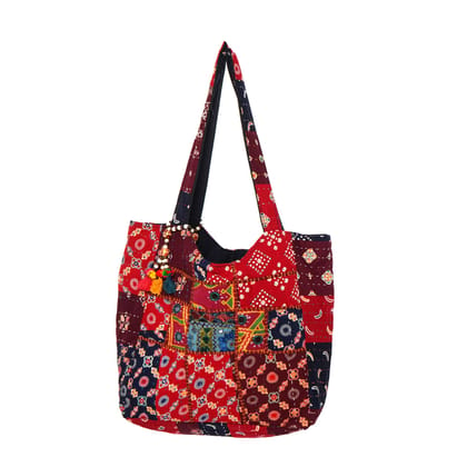 Rajasthani Embroidered Shoulder Bag, Pure Cotton Shoulder Bag With Handmade Beautiful Patchwork