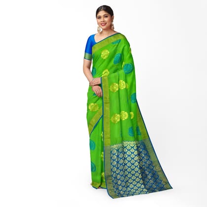 Green Color Mixed Soft Silk Saree with Unstitched Blouse