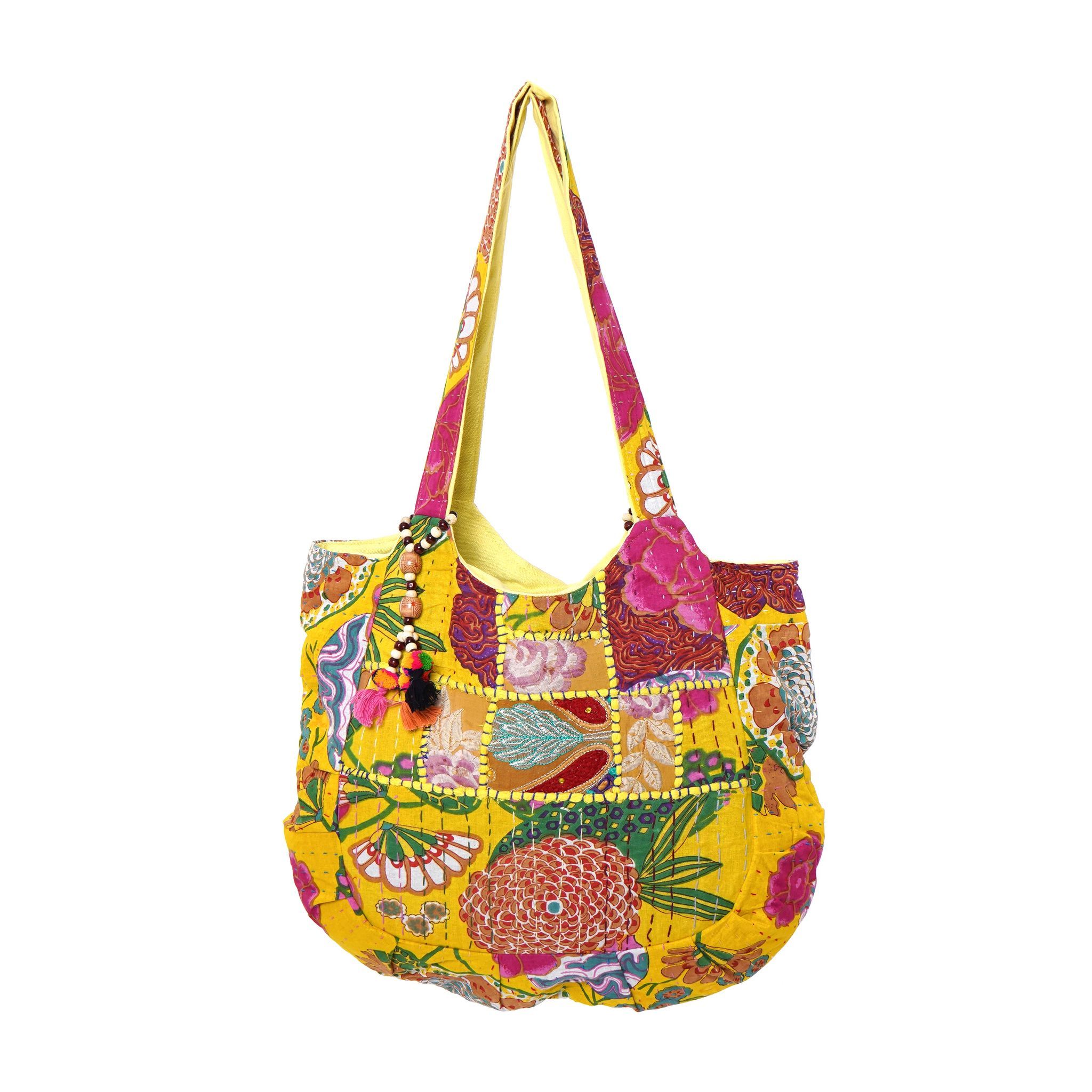 Rajasthani Embroidered Shoulder Bag, Pure Cotton Shoulder Bag With Handmade Beautiful Patchwork Color Yellow  set 1