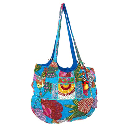 Rajasthani Embroidered Shoulder Bag, Pure Cotton Shoulder Bag With Handmade Beautiful Patchwork Blue  Set 1