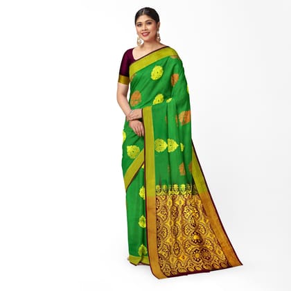 Green Color Mixed Soft Silk Saree with Unstitched Blouse