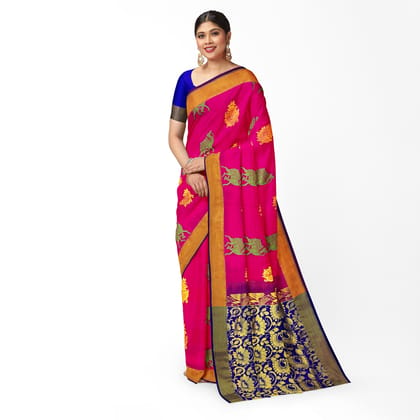 Dark Pink Color Mixed Soft Silk Saree with Unstitched Blouse