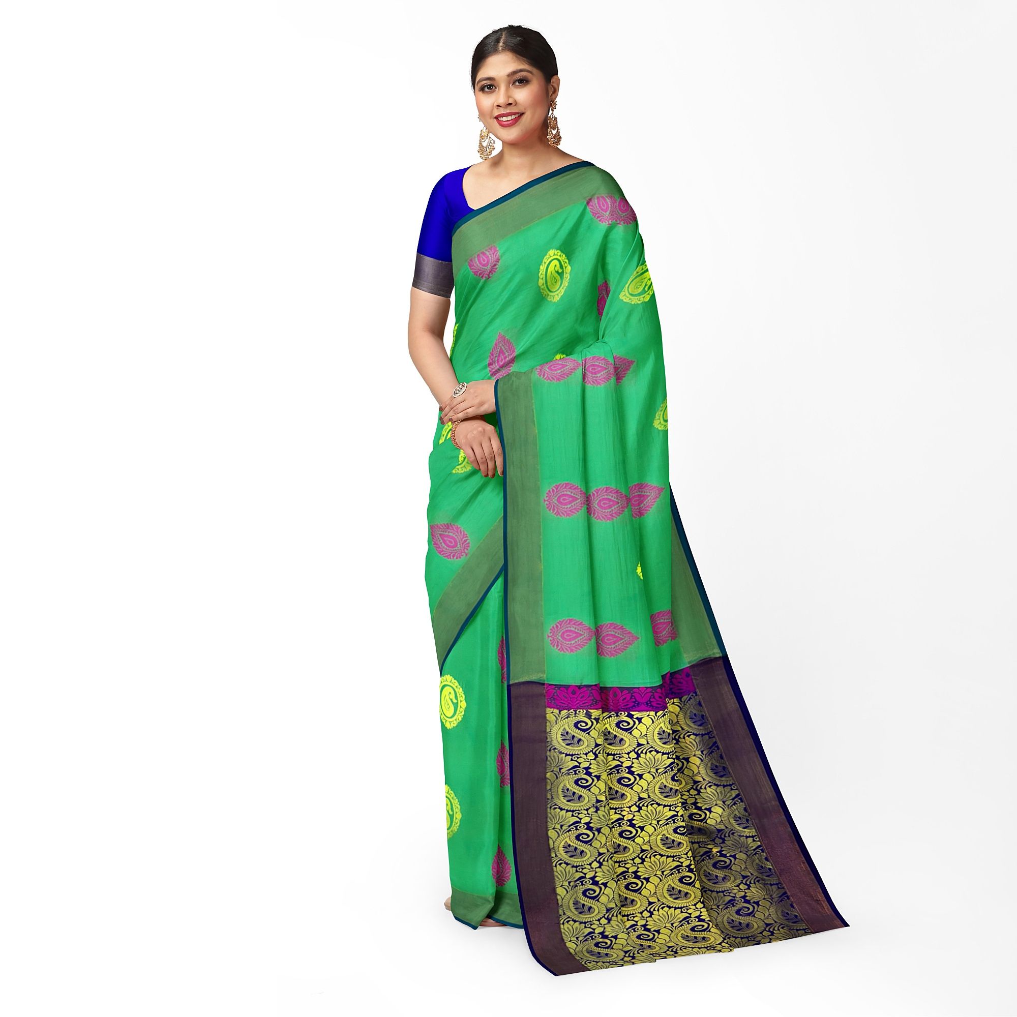 Light Green Color Mixed Soft Silk Saree with Unstitched Blouse