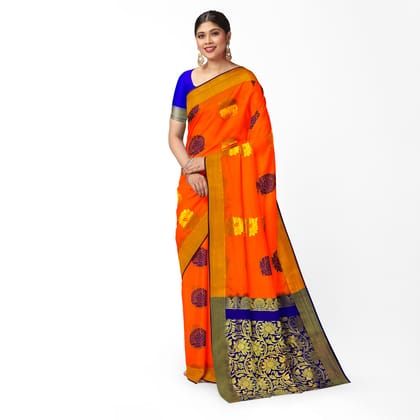 Orange and Blue Banarasi Saree - Urban Womania