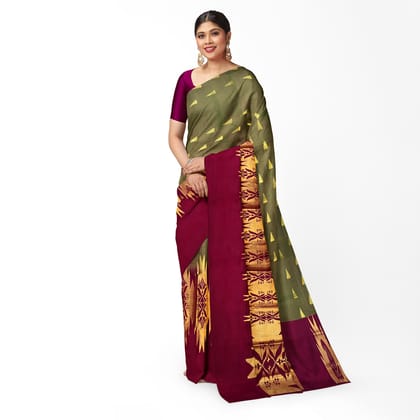 Olive Green Color Long Border Fancy Butta Mixed Soft Silk Saree with Unstitched Blouse