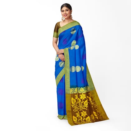 Blue Color Mixed Soft Silk Saree with Unstitched Blouse