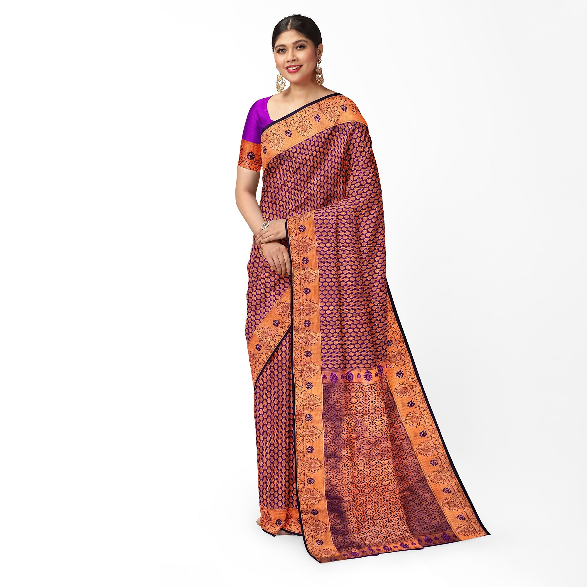 Purple Color Mixed Soft Silk Saree with Unstitched Blouse