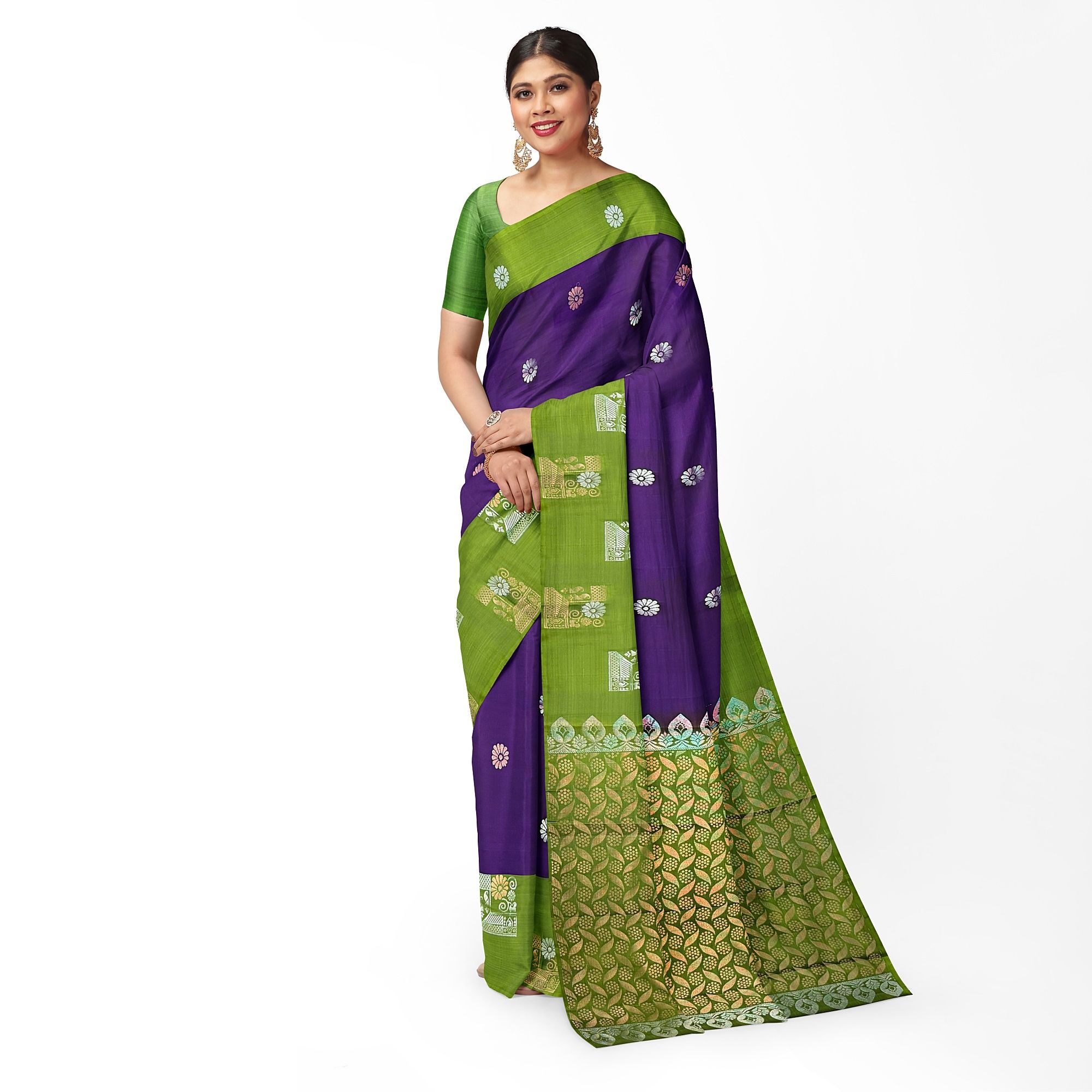 Light Purple Color Floral Butta Kanjivaram Pure Silk Saree