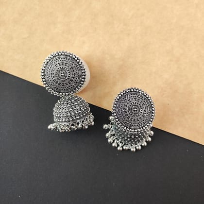 Trendy Oxidised Silver Jhumka Earrings For Women