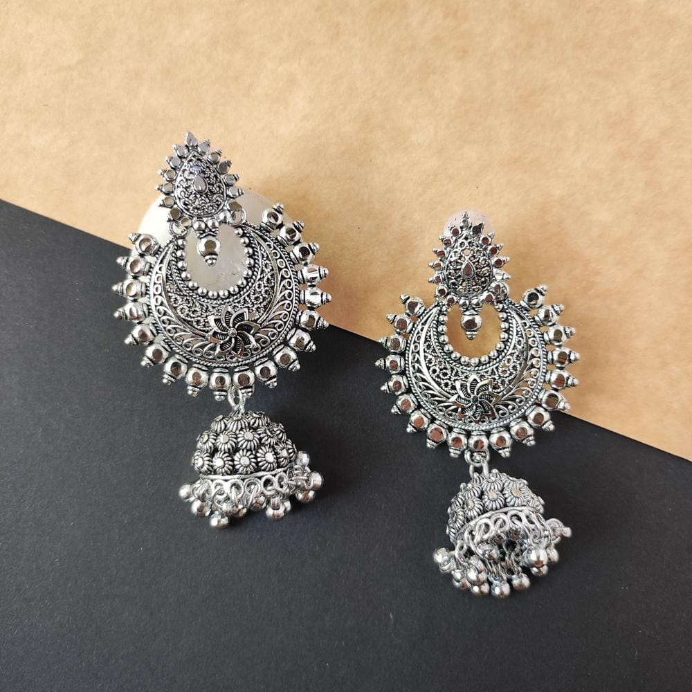 Beautiful Silver Oxidised Jhumka Earrings For Women