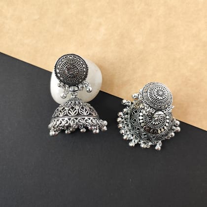 Beautiful Silver Oxidised Jhumka Earrings for Women and Girls